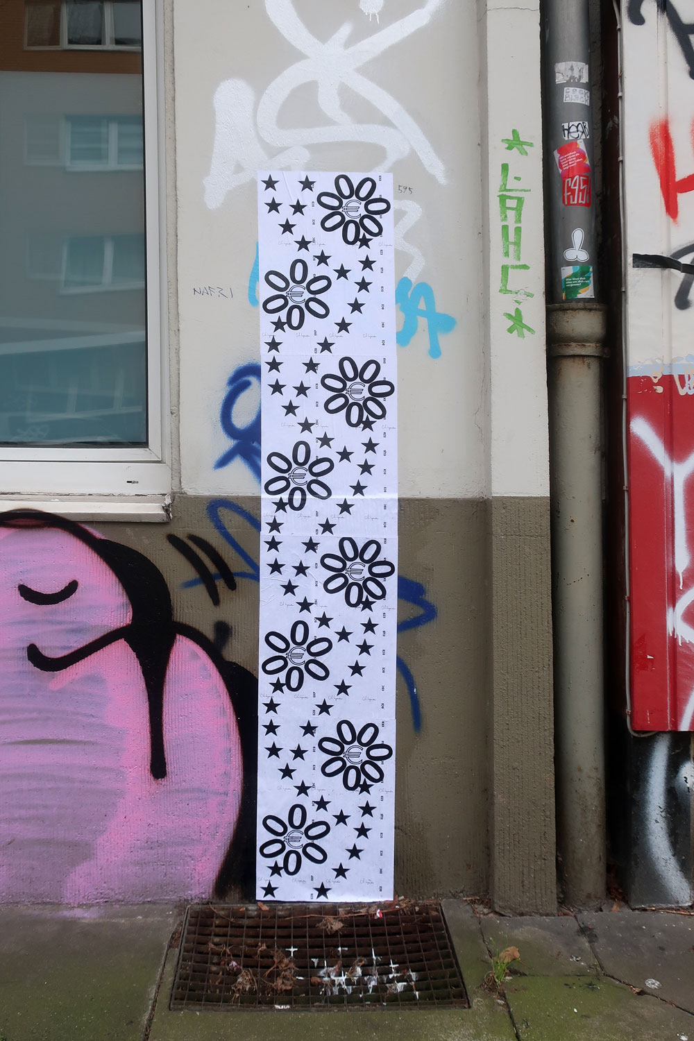 Claude Closky, ‘0 Euro,’ 2023, Bloom, Düsseldorf. Wallpaper, outdoor wall collage, giveaway prints, digital printing on A3 80g paper, variable dimensions. 